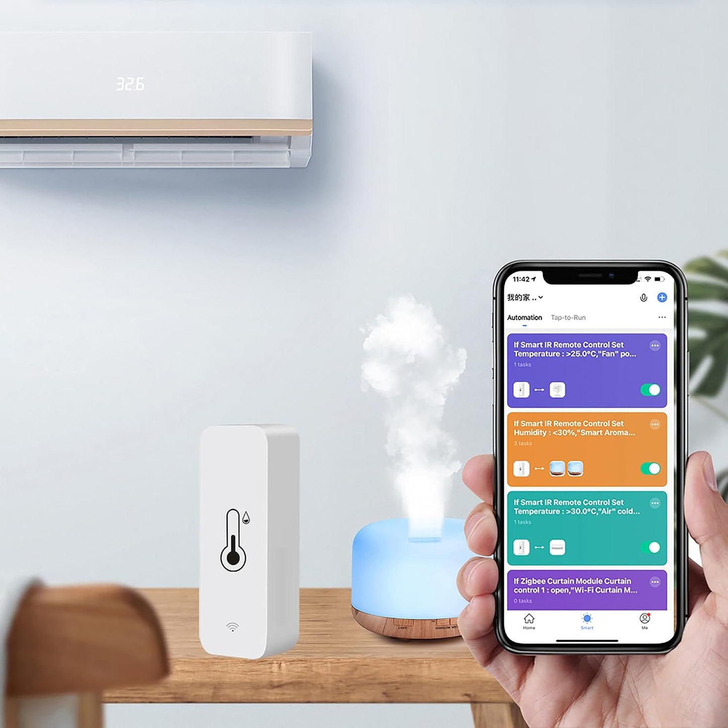 Tuya Smart Wireless Battery Powered Humidity and Temperature Sensor, Free Data Storage Export, Long-Lasting for Home/Basement/Baby Room, Alexa Compatible, Real-Time Alerts via App (4 Pack)