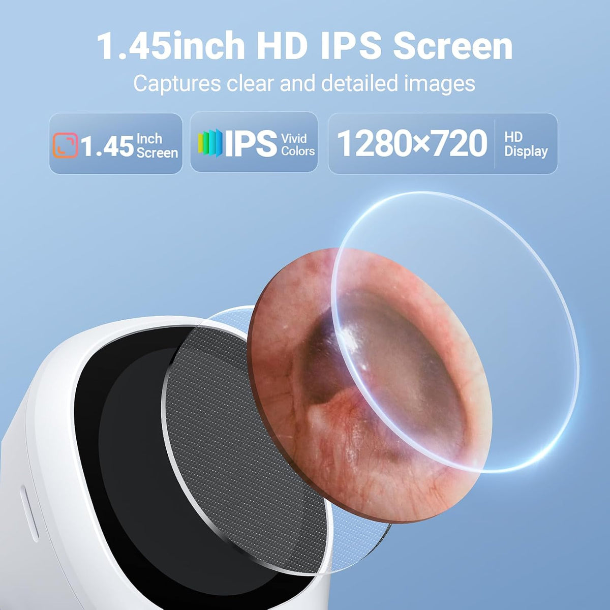 Digital Otoscope with Light, 1.45" IPS Display Ear Scope, 3.9mm Ear Camera | 8GB Card, No App Needed, Photo & Video, Ear Wax Removal Kit, Otoscope With Light for Family, Ear Camera with Extention Cable