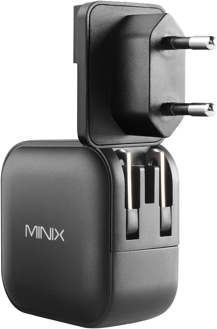 MINIX P1 66W Turbo 3-Port GaN Travel Wall Charger USB C Fast Power Adapter | Foldable Plug (2x USB-C, 1x USB-A) Compatible with MacBook Pro Air, iPad Pro, iPhone 17/16/15/13, Galaxy S25 (US/UK/EU Plugs)