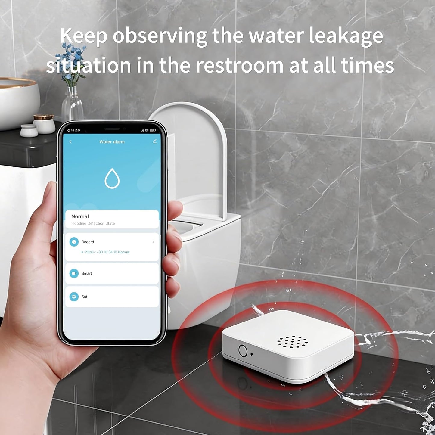 Smart Zigbee Water Leak Detector/Water Sensor with 80dB Audio Alarm & App Alert, IP67 Waterproof Wireless Flood Sensor for Kitchen, Basement, Works with Tuya/Smart Life APP, Zigbee Gateway Required