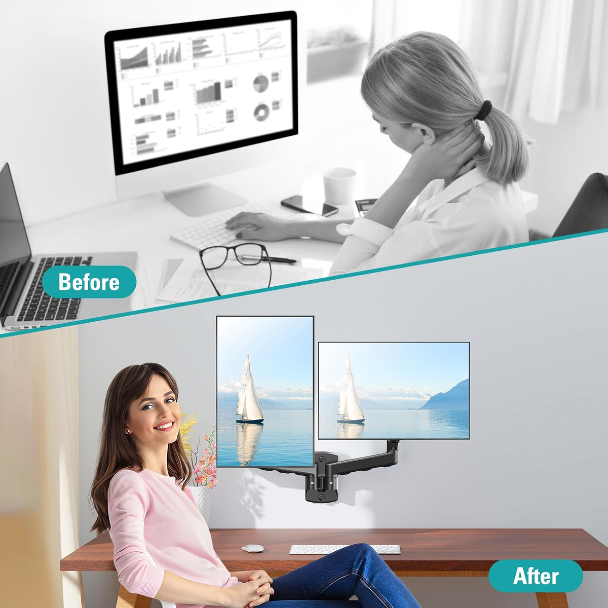 Dual Monitor Wall Mount for 13-32" Computer Screens