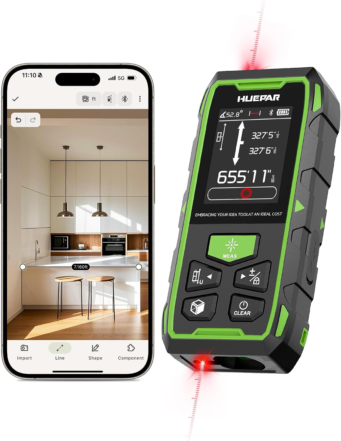 Huepar 2026 Upgraded Dual Laser Distance Meter, 656Ft, Phone App, USB-C | Professional Two-way Laser Measuring Tool with HUEPAR App, Angle Sensor, Magnetic Back Metro Laser Measurement Tool