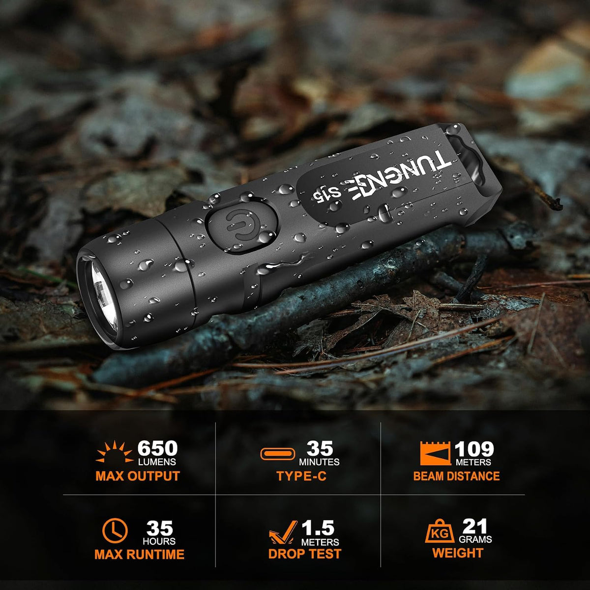 S15 Super Bright 650 Lm Mini Rechargeable EDC Keychain Flashlight | IP66 Waterproof, USB-C,Durable, Aluminum, Pocket Clip,Hands-Free, Compact, for Repair, Camping, Hiking, Outdoor