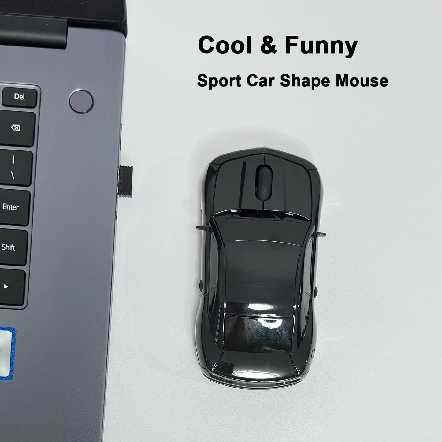 Car Mouse for Compuer, Funny Sport Car Shaped Computer Mouse, 2.4Ghz Wireless Mouse Car Mouse with USB Reciver for Laptop, PC (Black)