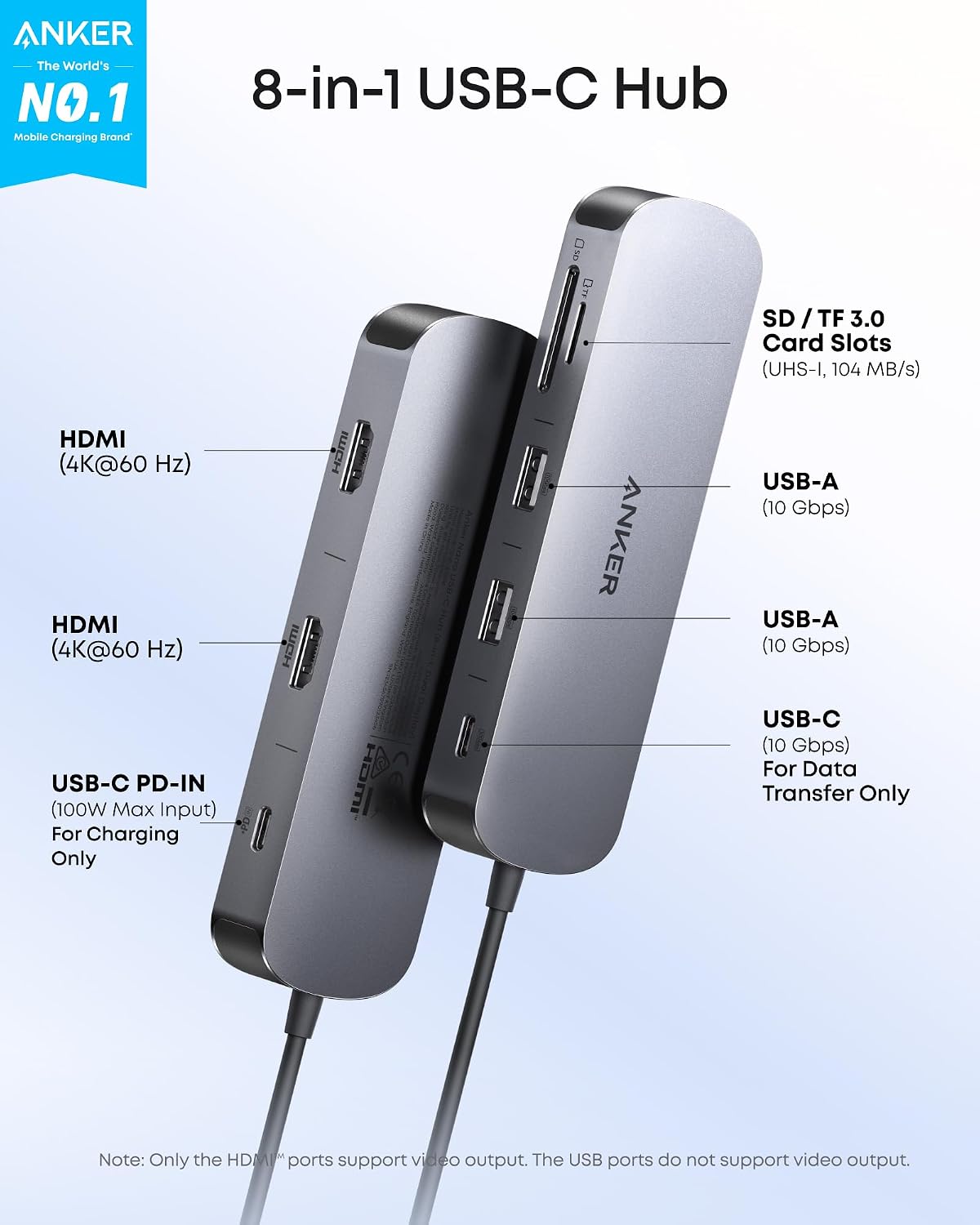 Anker Nano Laptop Docking Station Dual Monitor,8-in-1 USB C Hub for Windows | Dual 4K@60Hz HDMI Dock, 10Gbps USBC & USBA Data Ports, 85W PD, SD/TF Card Reader, for Dell, Lenovo, HP (Charger Not Included)