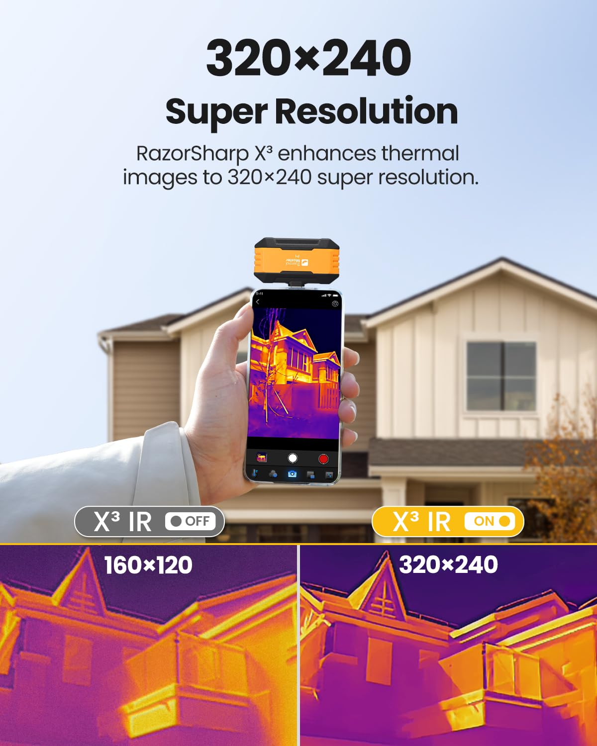Thermal Master P1 Thermal Camera for USB-C iPhone Android, Orange | 320x240 X³ 160x120 Ir Resolution, ±3.6℉ Accuracy, Spot Tracker, 15x Zoom 25Hz Infrared Imager for HVAC Home Inspection