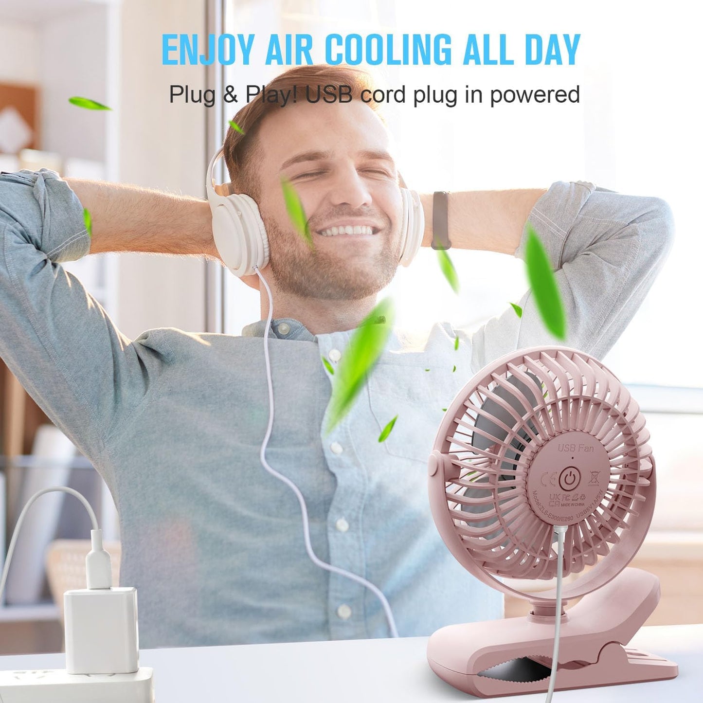 BESKAR USB Clip on Fan, Portable Small Desk Fan with Cord Powered | 3 Speeds Strong Airflow, Sturdy Clamp, Ultra Quiet Personal Cooling Fan for Office Dorm Bedroom Stroller