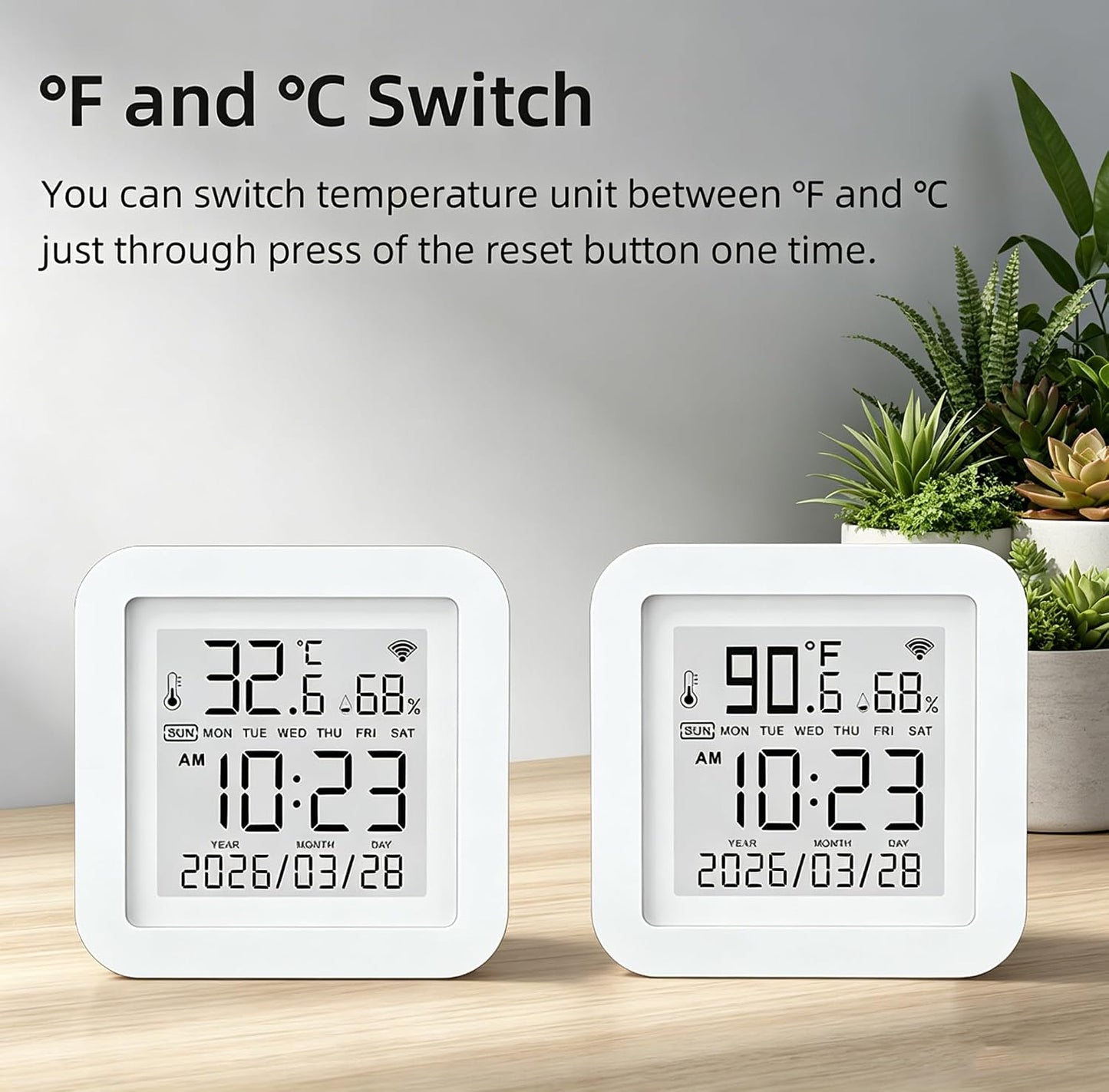 Smart WiFi Temperature Humidity Monitor: TUYA Wireless Temperature Humidity Sensor with APP Notification Alerts, WiFi Thermometer Hygrometer for Home Pet Garage,Compatible with Alexa
