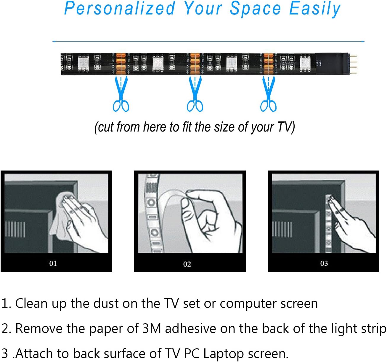 LED TV Backlight,SMY USB LED Strip Light,RGB Multi-Colour LED Light Strip Kit Waterproof IP65, 30LED with Wireless Remote Controller for TV/PC/Laptop Bias Lighting (3.28Ft)
