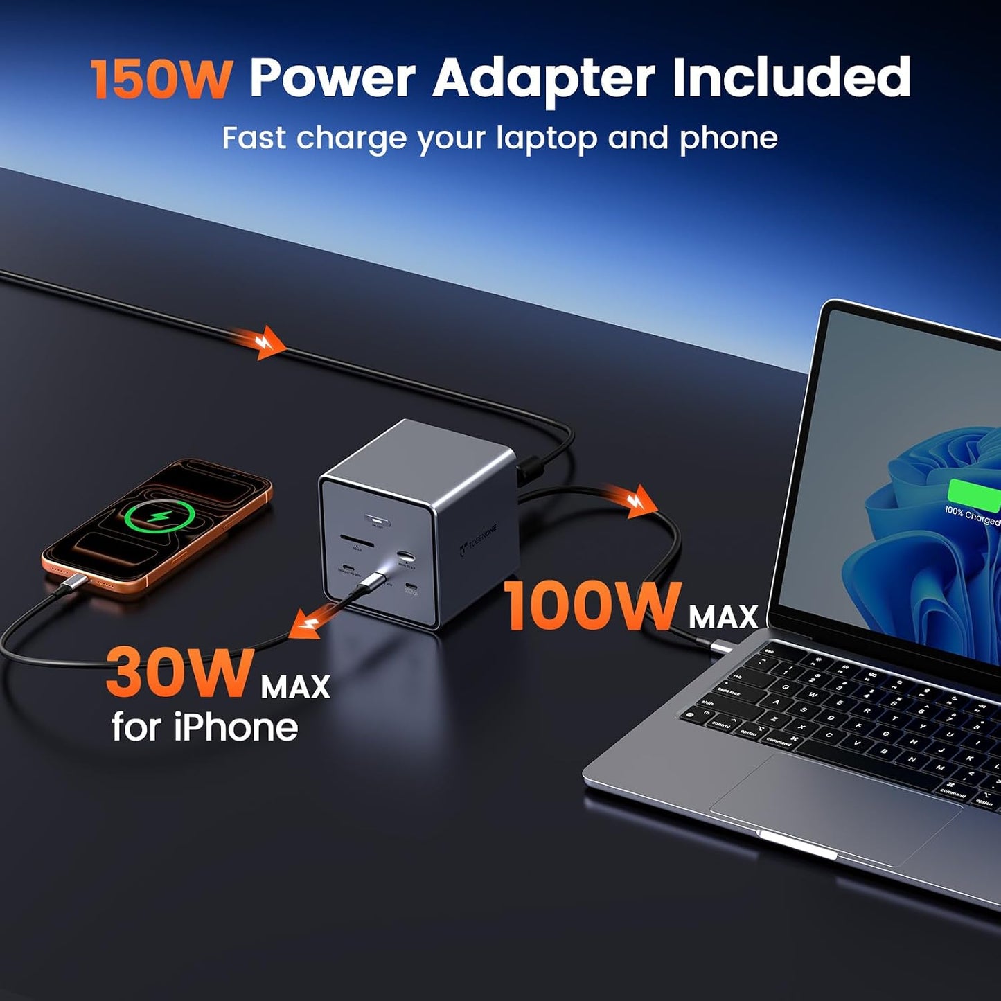TobenONE 16-in-1 Laptop Docking Station Triple 4K Monitor,150W Power Supply | 30W Fast Charging, 7 USB, 3HDMI, 2.5G Ethernet, SD/MicroSD 4.0, USB-C Docking Station for Thunderbolt 5/4 Windows/Dell/Lenovo