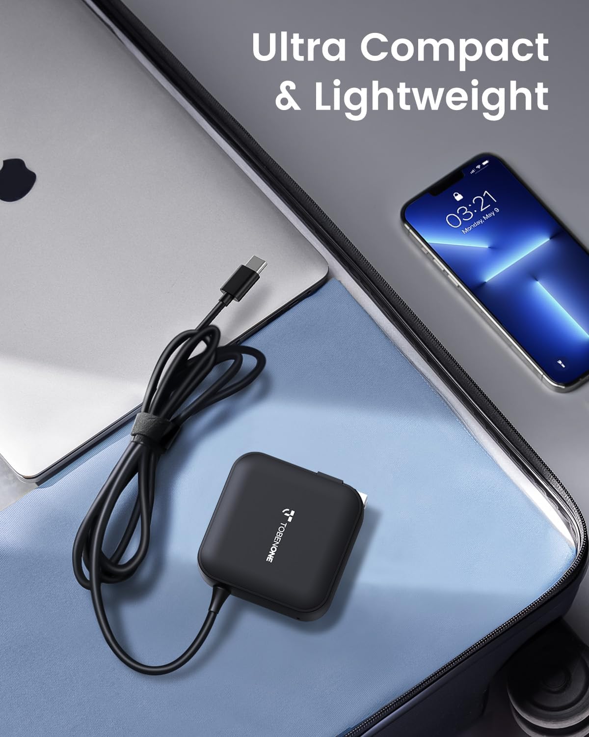 TobenONE 100W USB C Laptop Charger, Universal GaN III Power Supply Adapter | Replacement Foldable, Fast Charger PD3.0 for MacBook, HP, Lenovo, Asus, Steam Deck, and All Type C Devices, 5ft Cable