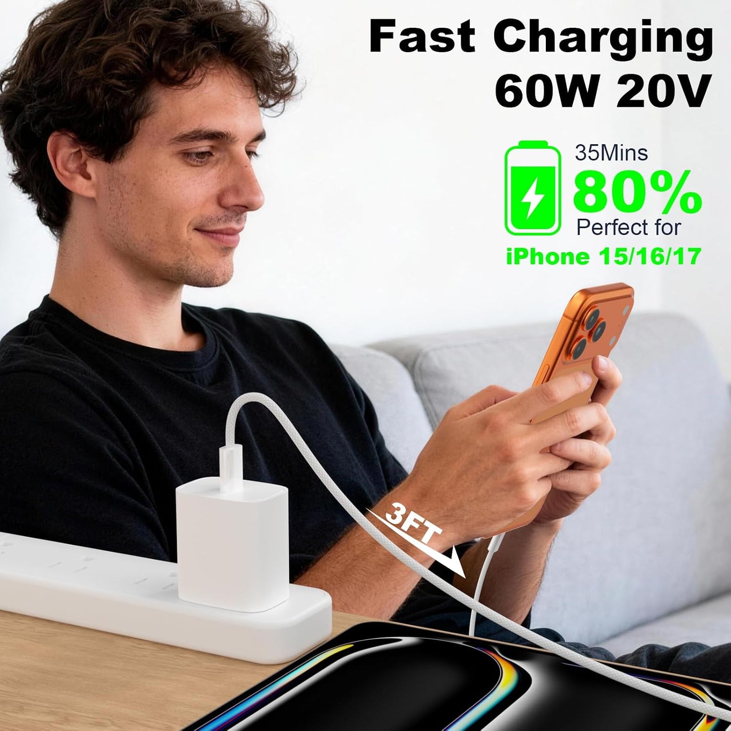 USB C Cable 3FT 2 Pack, Nylon Braided USB C to USB C Cable for Carplay, Home and Office, 60W Fast Charging usbc Cable for iPhone 17/16/15 Pro Max/Pro/Plus, Galaxy S25/S24/S23, iPad, MacBook, Pixel