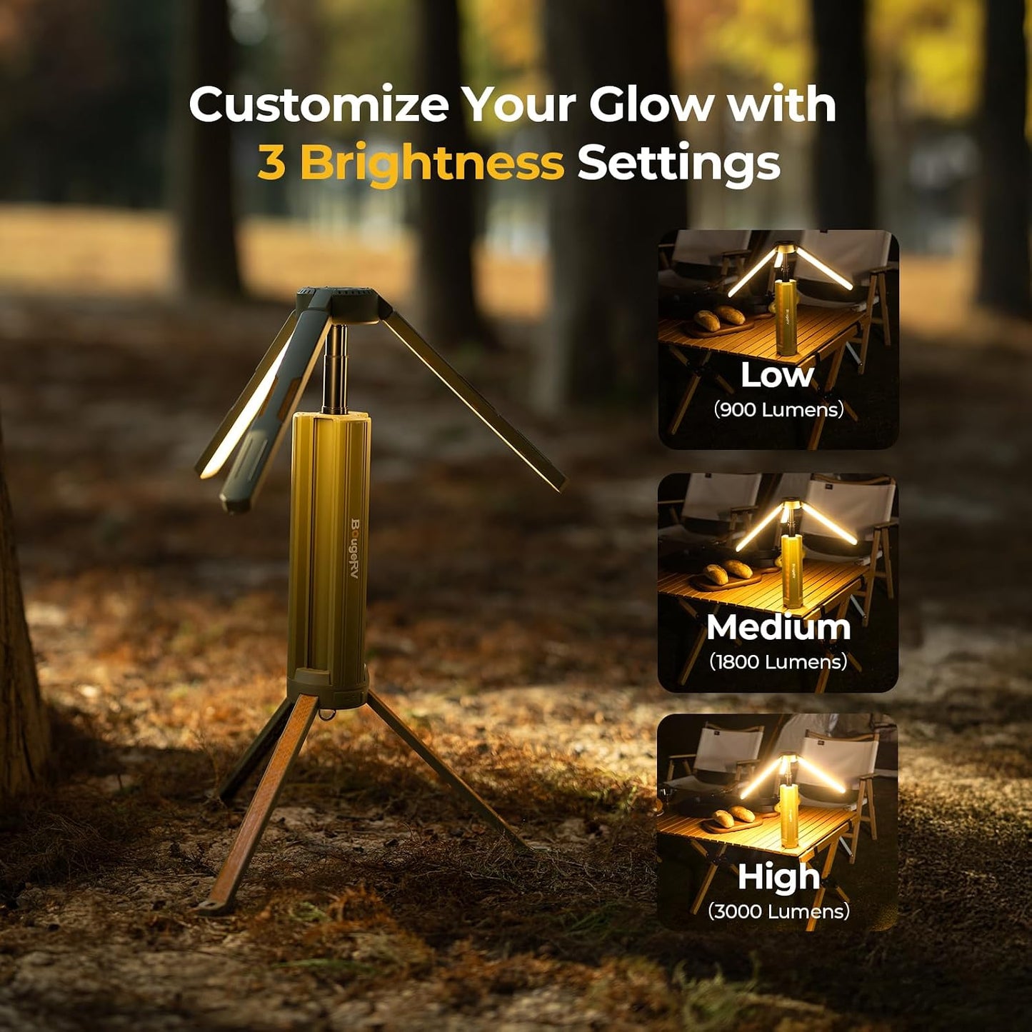 BougeRV Telescopic Camping Light CL04, 15600mAh Camp Lantern Rechargeable | 5.4 ft Adjustable Height, Up to 60H Runtime, Collapsible Electric Lantern, Adjustable Brightness, 4 Lighting Modes, Outdoor