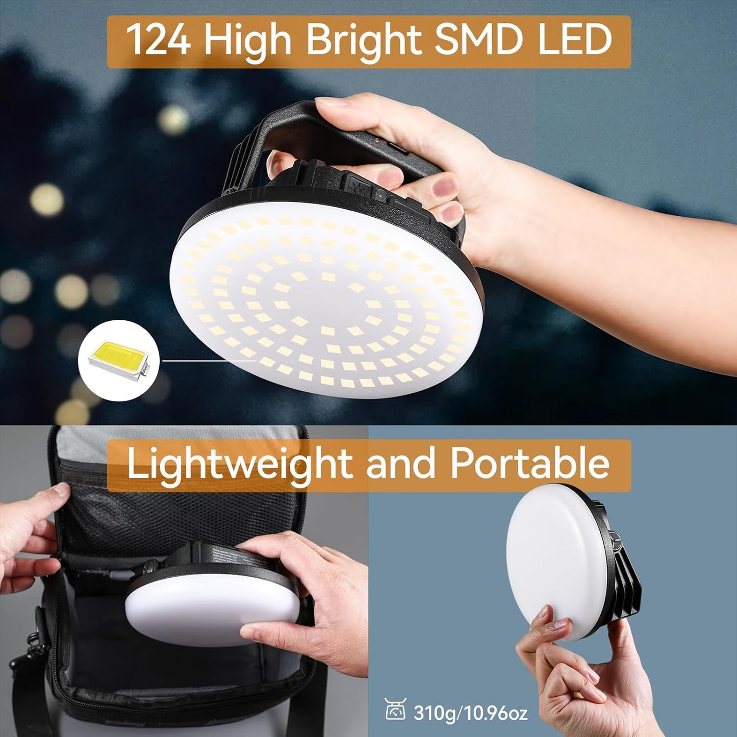 VAVOFO 30W 3000LM LED Camping Lantern Rechargeable, 3 Lighting Modes, 7200mAh Camping Lights ,IP65 Waterproof Flashlight , Portable Tent Light with Magnetic Base for Emergencies, Power Outages(Black)