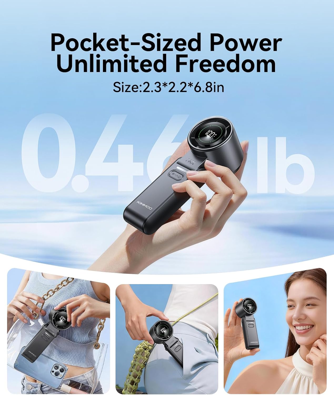 KIMMOO 2 Pack Black Portable Handheld Turbo Fan-100 Speeds, Powerful 20000 RPM, 12Hrs Cooling, USB Rechargeable Mini Hand Held Personal Fan for Travel Makeup Outdoor Indoor