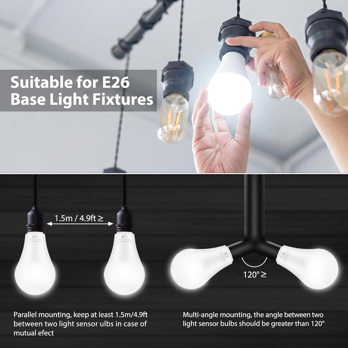 Brightever 6-Pack Dusk to Dawn LED Light Bulbs, A19 11W(100Watt Equivalent), E26 Basic Automatic On/Off, 1200LM, Daylight White 5000K Smart Sensor Lights, Outdoor for Porch Garage Yard Patio Garden