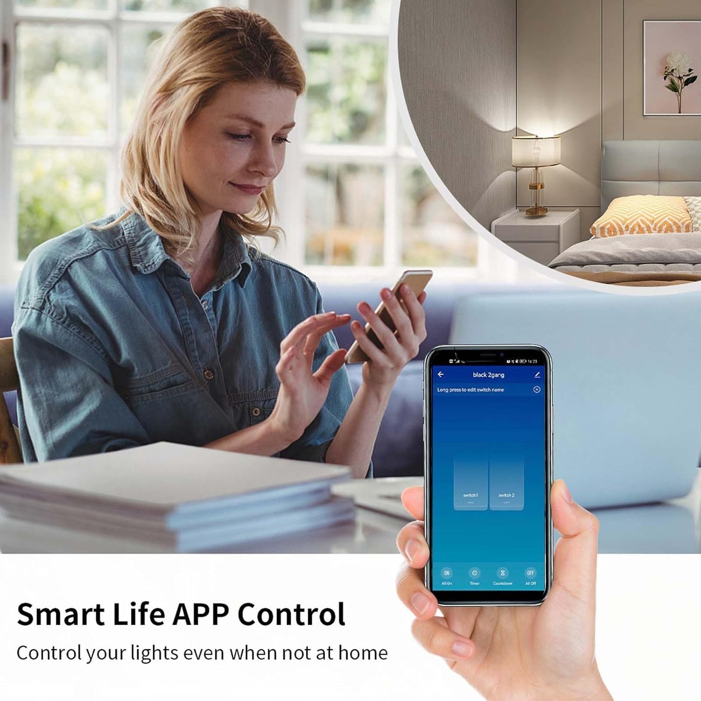 2.4GHz WiFi Smart Wall Touch Light Switch (Glass Panel, Alexa Multi-Control Compatible, Compatible with Multiple Platforms) (Wall Switch 2 Gang)