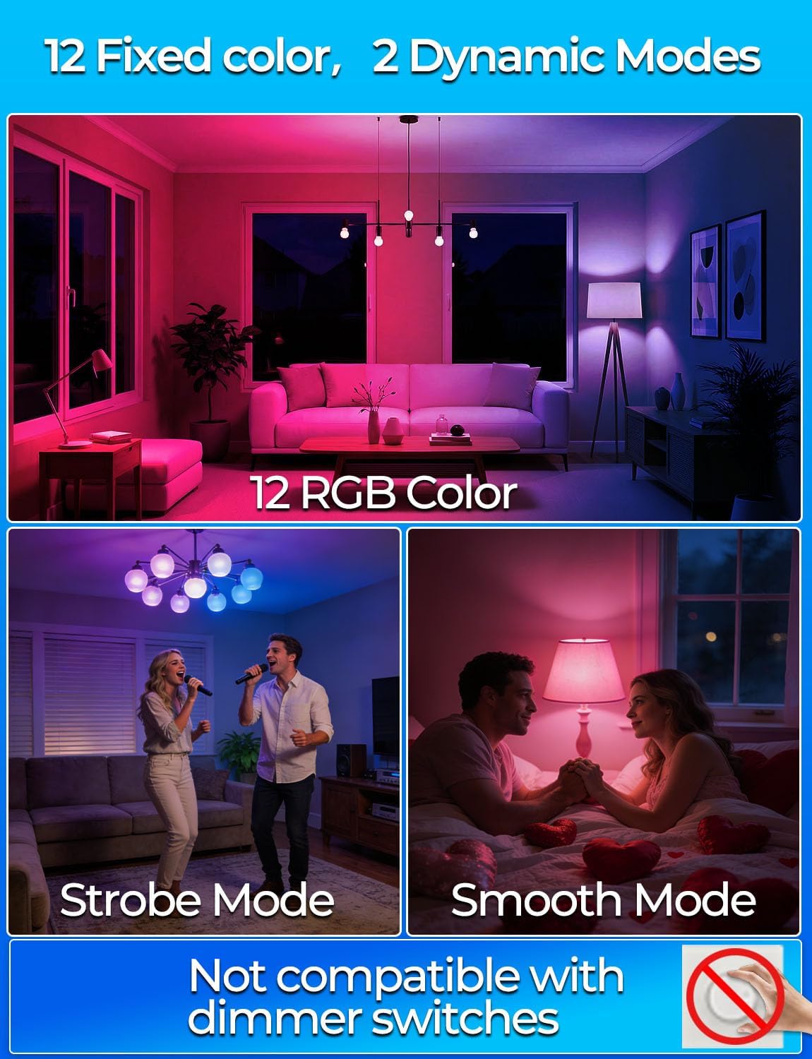 ILC RGB LED Light Bulb, Color Changing Light Bulb, 40W Equivalent, 450LM, 2700K Warm White 5W E26 Screw Base RGBW, A15 Colored Light Bulbs - 12 Color Choices - Timing Infrared Remote Control (4 Pack)