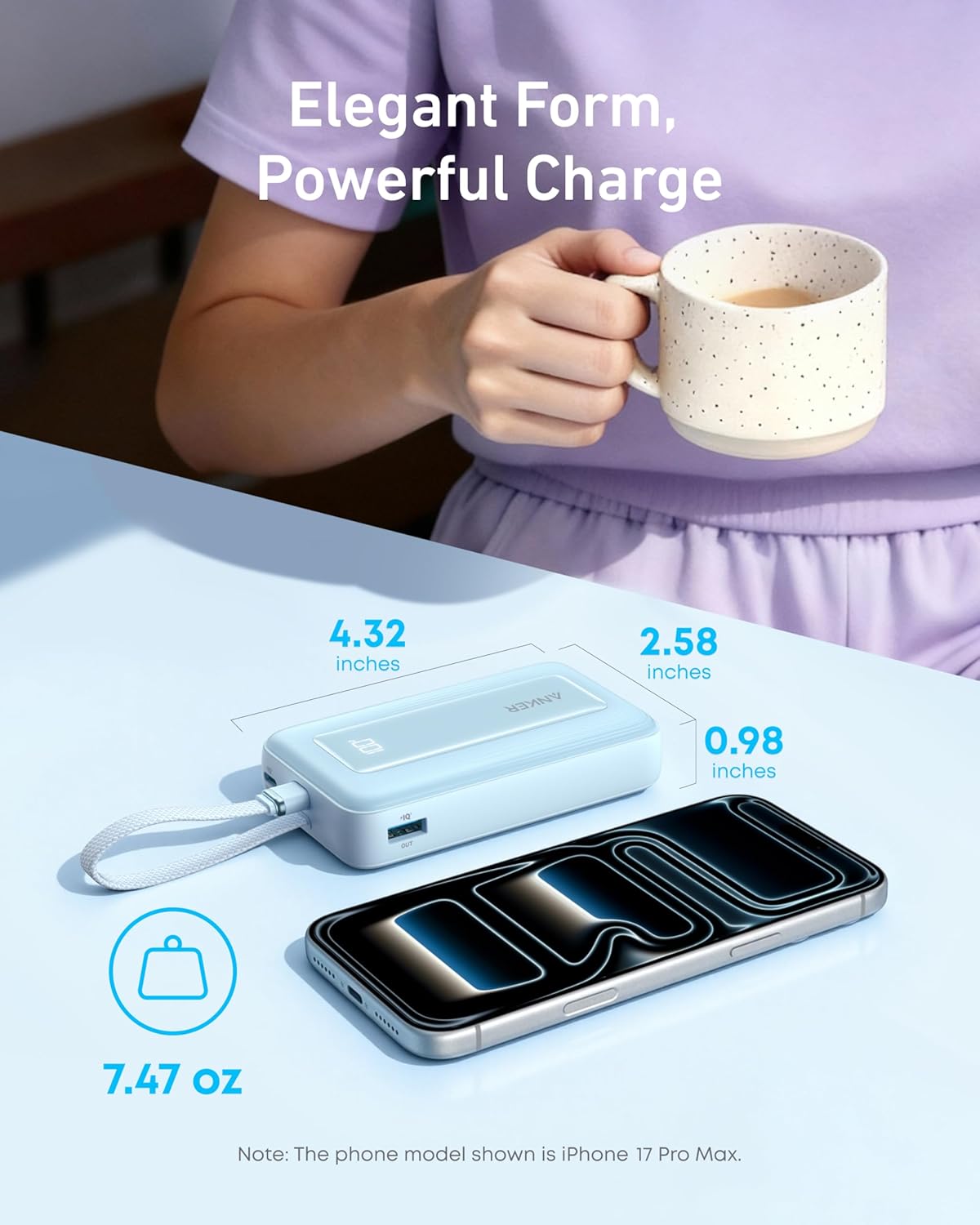 Anker Power Bank,10,000mAh 30W with USB-C Travel Essential Portable Charger | 30W Portable Charger with USB-C Input and Output, Travel-Essential Phone Power Bank for iPhone 17 / 16, Galaxy, and More
