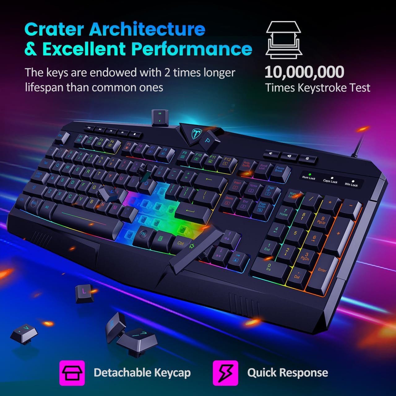 Gaming Keyboard, Full Size RGB Backlit Quiet Computer Keyboard, Wrist Rest, Silent Keys, Multimedia Keys, Anti-ghosting, Waterproof Light Up USB Wired Keyboard for PC Mac Xbox Gamer Office
