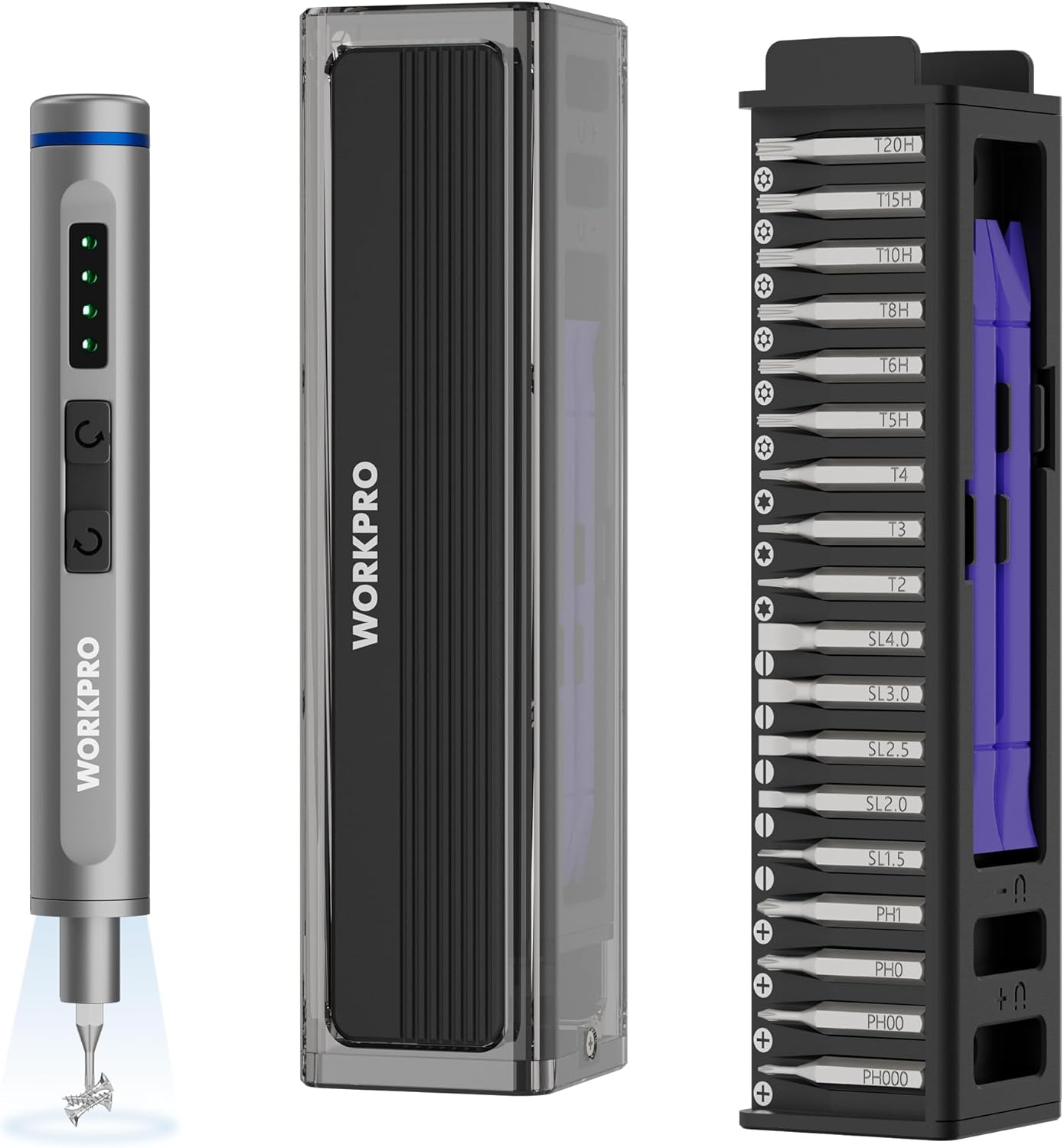WORKPRO 42-in-1 Mini Electric Screwdriver, Precision Screwdriver Set | 36 S2 Steel Bits & 2 Pry Bars, 3.7V Type-C Rechargeable, Magnetic Storage, Repair Tool for Electronics Phone Camera & Laptop