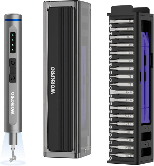 WORKPRO 42-in-1 Mini Electric Screwdriver, Precision Screwdriver Set | 36 S2 Steel Bits & 2 Pry Bars, 3.7V Type-C Rechargeable, Magnetic Storage, Repair Tool for Electronics Phone Camera & Laptop