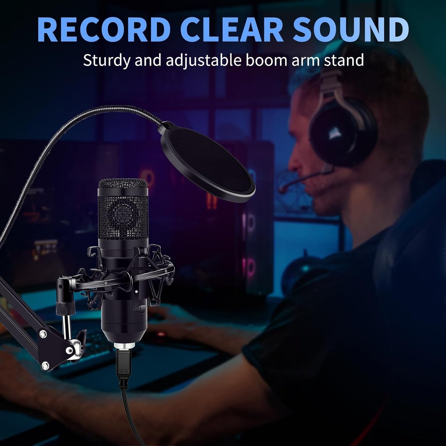 GUHUS USB Condenser Microphone,Computer PC Microphone Kit with Adjustable Boom Arm Stand Shock Mount for YouTube Vocal Gaming Streaming