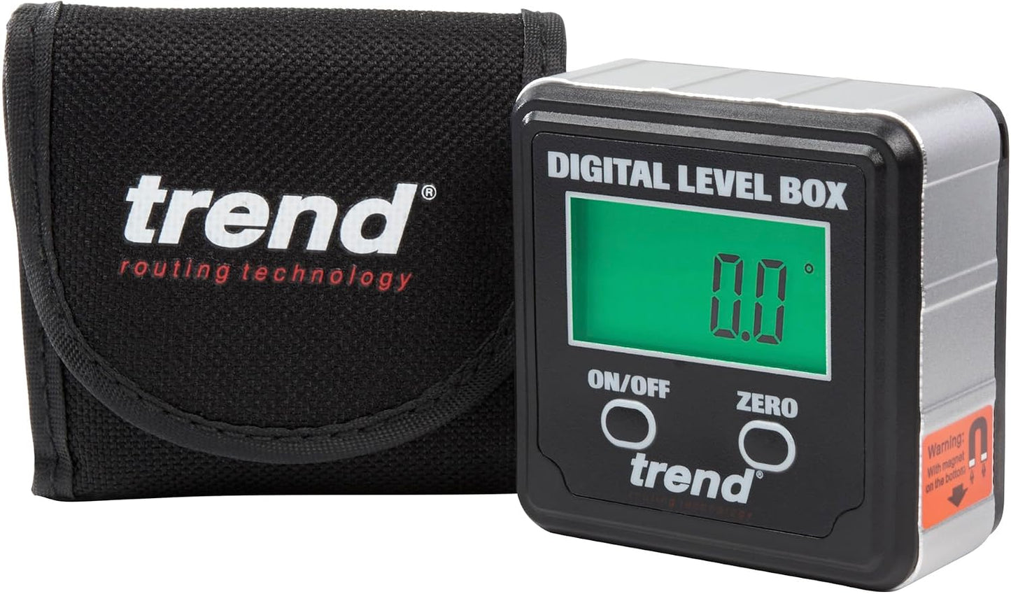 Trend Digital Level Box and Angle Finder, Magnetic Base and Backlit LCD Display for Table Saw, Miter Saw and Blade Angle Setup, Black, DLB