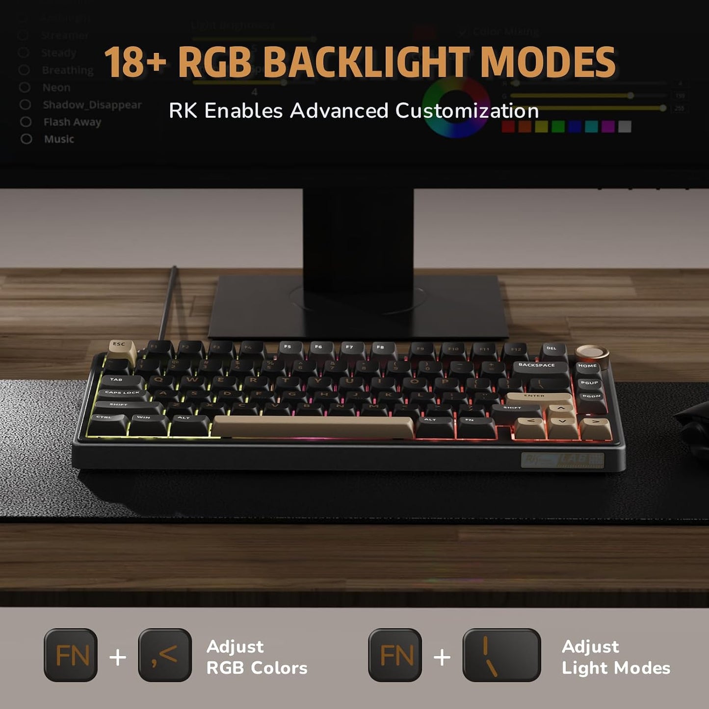RK ROYAL KLUDGE R75 Wired Mechanical Keyboard with Volume Knob, 75% Mechanical Gaming Keyboard Gasket Mount, Hot Swappable Silver Switch, MDA Profile PBT Keycaps, Creamy Keyboards, Black