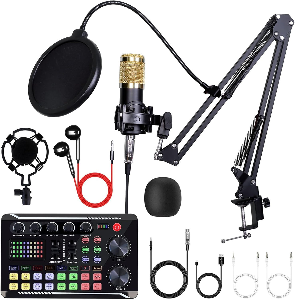 Podcast Equipment Bundle, F998 Sound Card with BM-800 Microphone | Podcast Equipment with Audio Mixer, Recording Studio Equipment for Podcasting Singing Gaming Live Streaming YouTube Tiktok