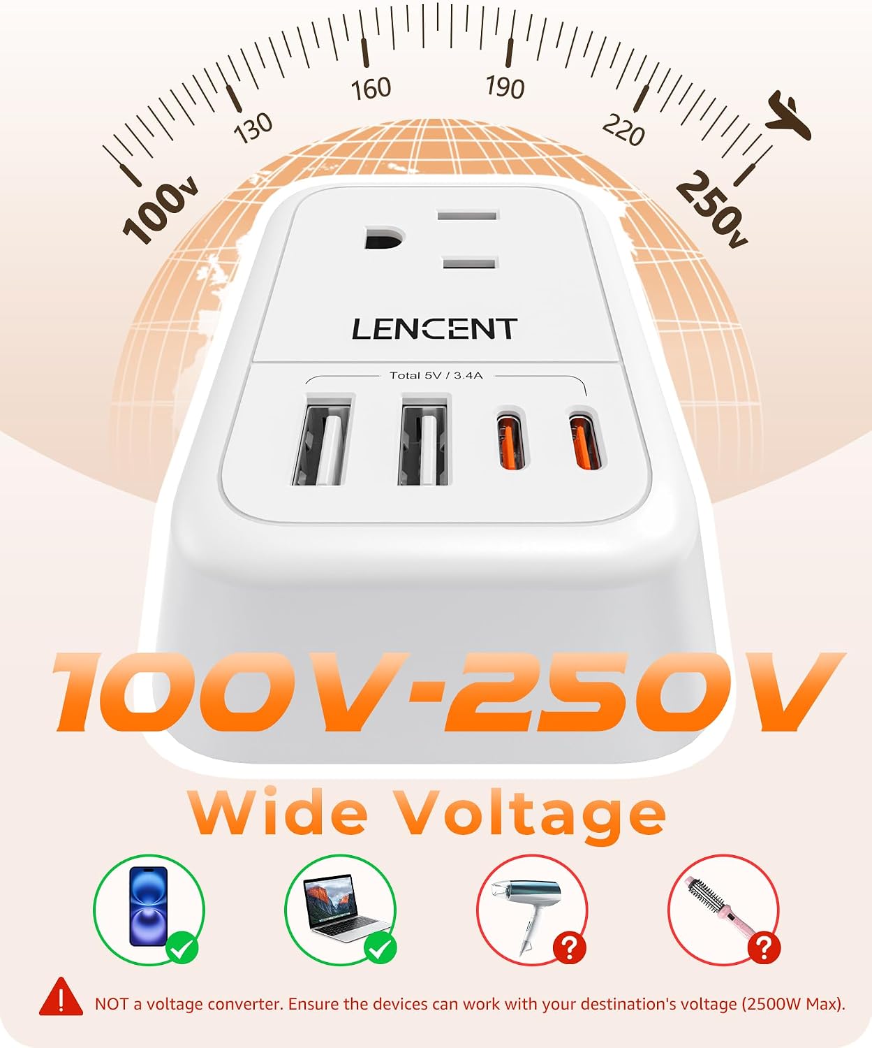 LENCENT Foldable US to UK Ireland Plug Adapter, Type G Travel Adapter | with 4 USB Charger(2 USB C), Power Adaptor for USA to Scotland Dubai Hong Kong England British Kenya London