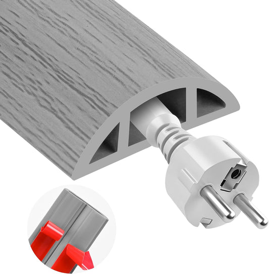 10FT Floor Cord Cover for Wire Self Adhesive Cable Cavity Management PVC Extension Cord Hider Power Floor Wire Protector Cover Prevent Cable Trips for Office Home Outdoor (Gray Wood, 1.18'')