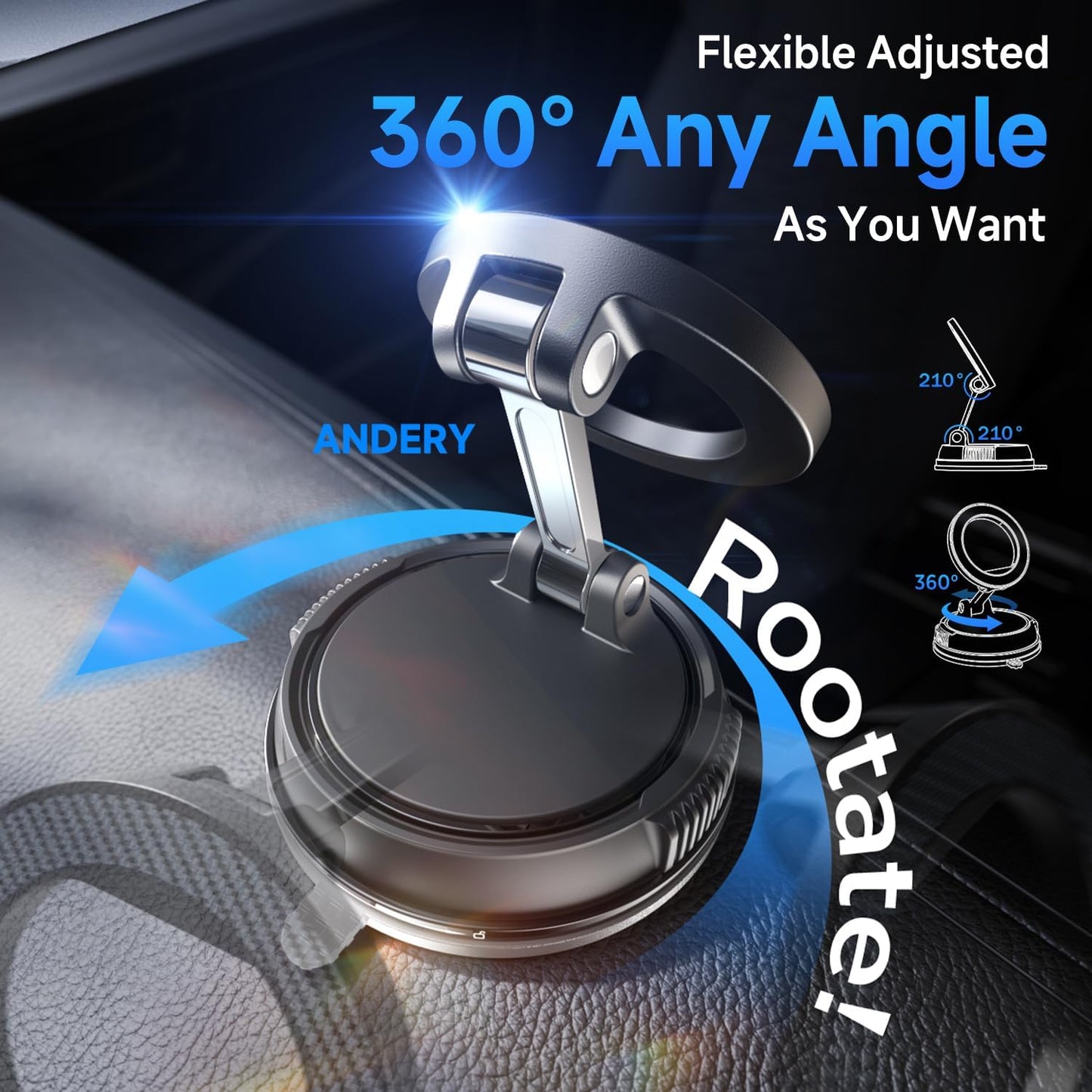 ANDERY Car Phone Holder for Magsafe [78+LBS Max Suction & 2400gf Magnetic] | 360° Adjustable Car Phone Mount, Phone Holders for Your Car for iPhone 17-12 Pro Max Air Plus (Carbon Fiber)