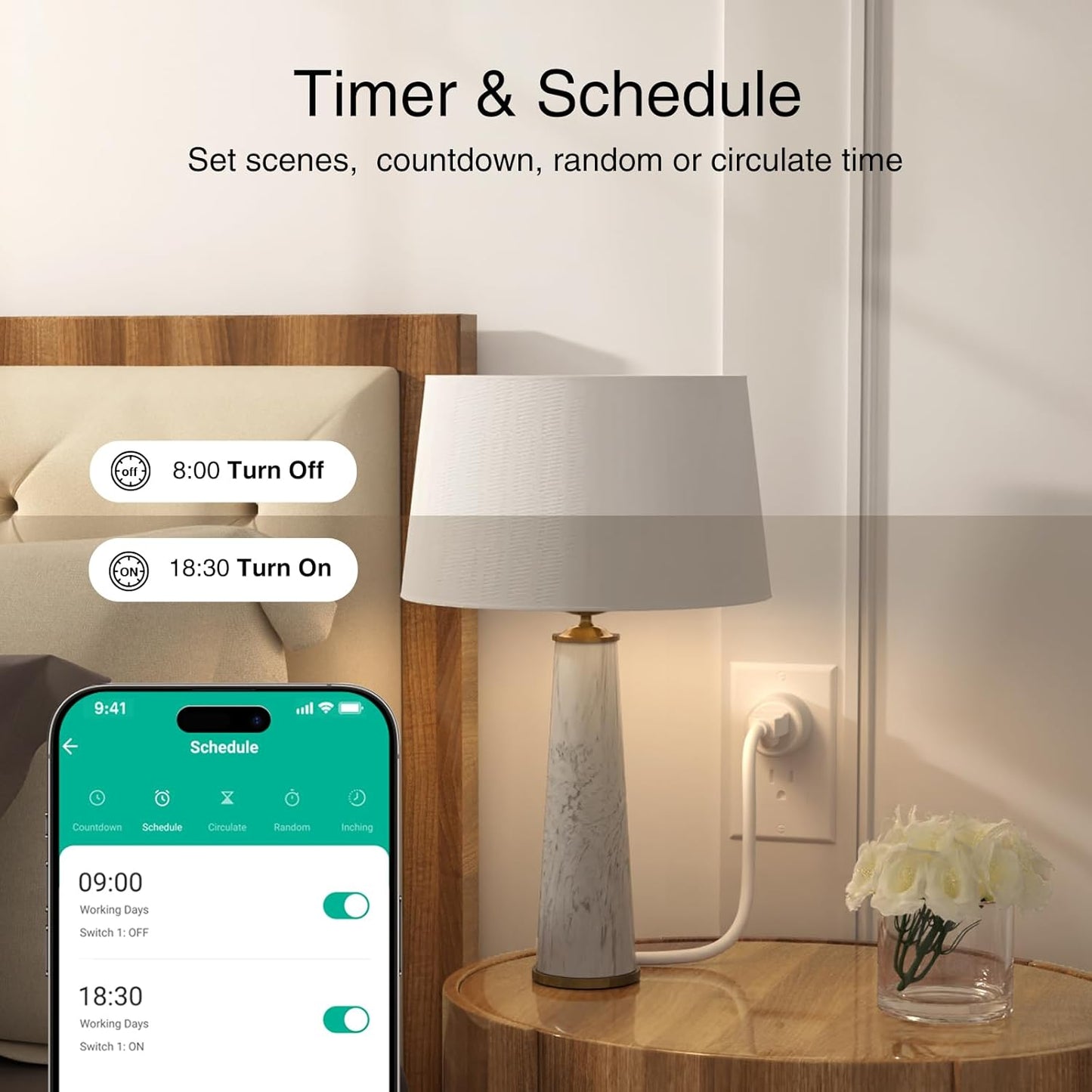 GHome Smart Plug, WiFi Smart Plugs Compatible with Alexa and Google Home, Smart Outlet Timer with APP Remote Control, 2.4GHz Wi-Fi Only, No Hub Required, ETL FCC Listed, White