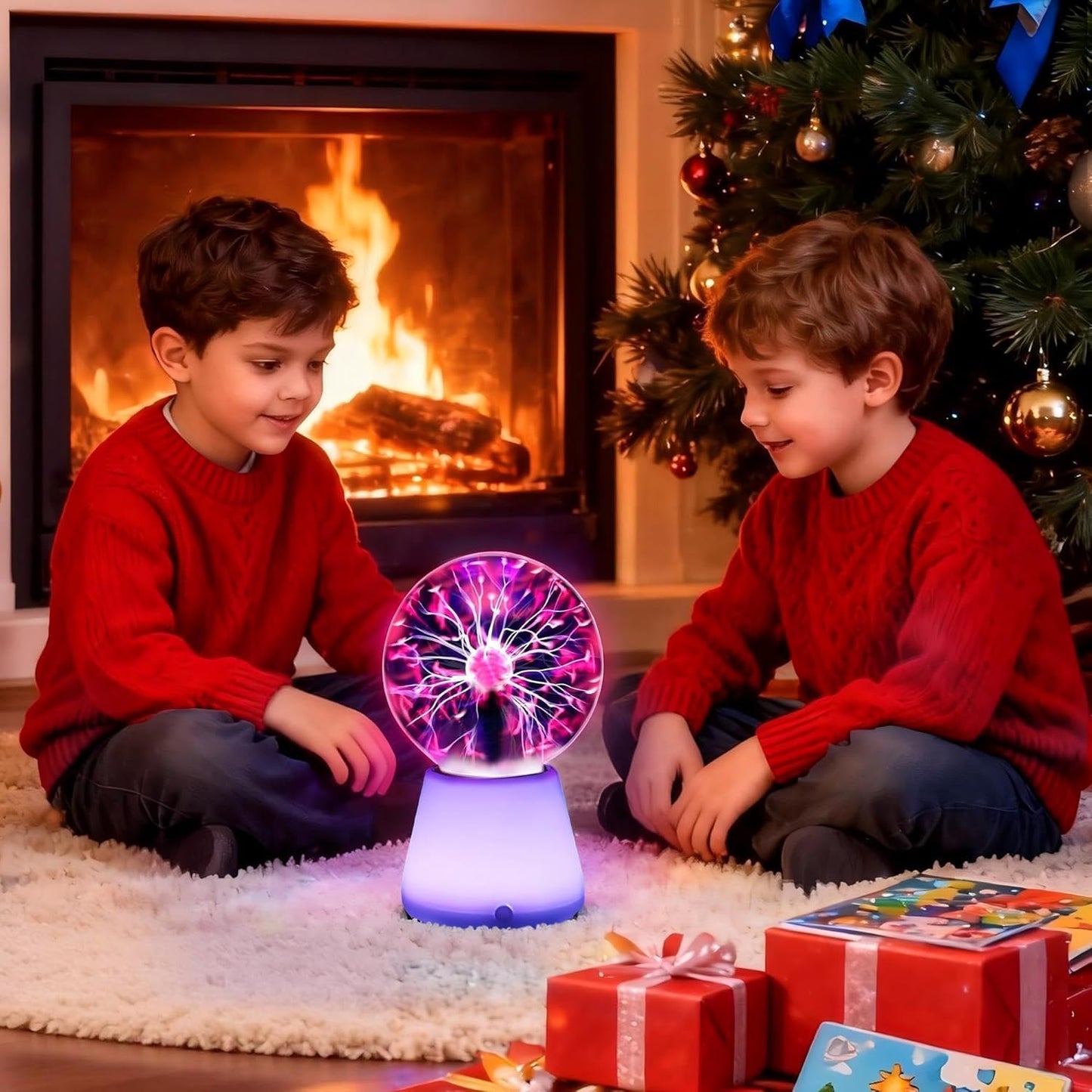 Plasma Ball Lamp 3-Inch, Touch Reactive Lightning Globe, USB-C Powered Electric Plasma Ball, 7-Color LED Base Night Light, Interactive STEM Science Toy, Desk Decor Gift