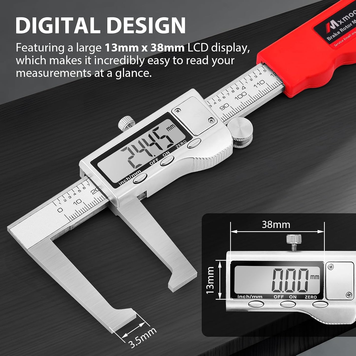 6 inch Digital Brake Disc Caliper, 0.002" High Precision | For Rotor Thickness Measurement, Stainless Steel, Easy One Hand Operation, Clear Readout, Case And Battery Included