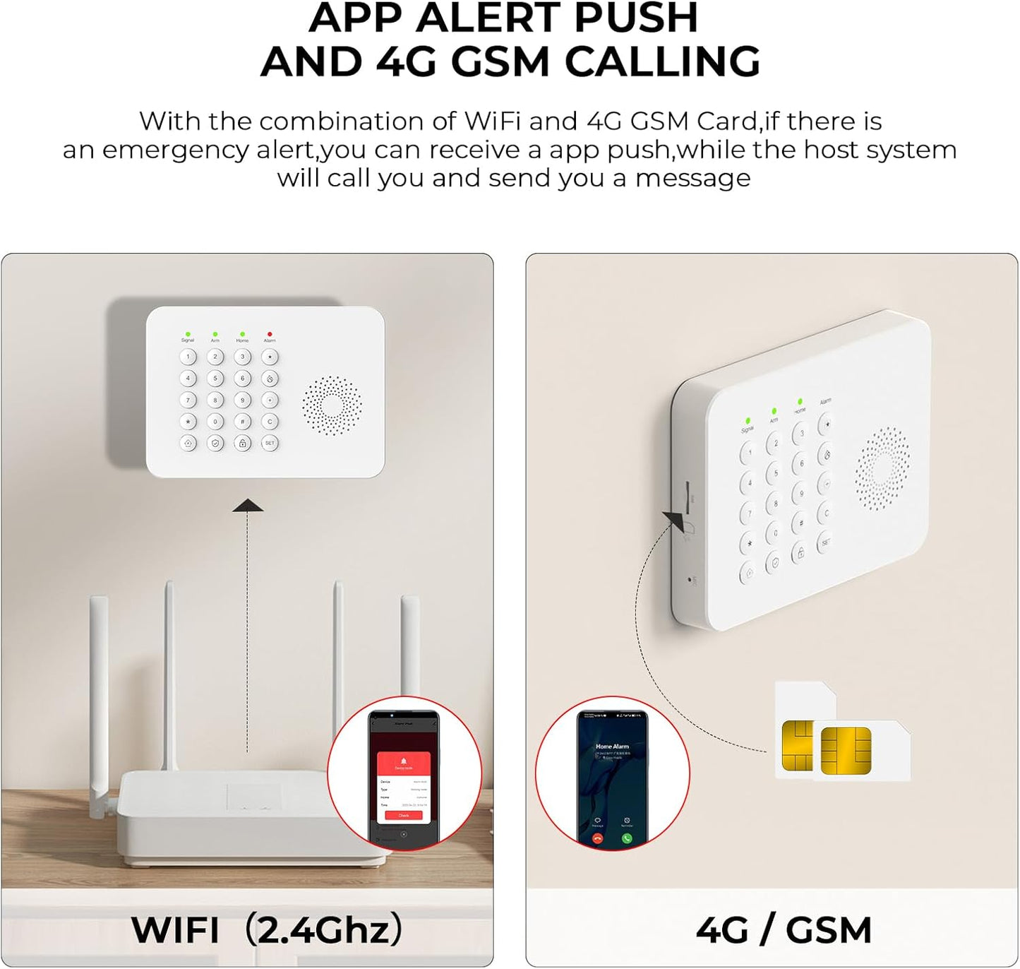 PGST Home Security Alarm System,Wireless Home Security Systems with DIY Expandable Door Sensor,Motion Detector,4G GSM/Tuya App Alerts,Compatible with Alexa for Villa,Apartment (A02F-US-D)