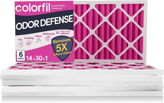 Colorfil 14x30x1 Air Filter (6-Pack) | Made in the USA | Color Changing | Remove Cat and Dog Odor | MERV 8 for Pet Hair Dander and Dust | 13.75"x29.75"x0.75" Exact Size