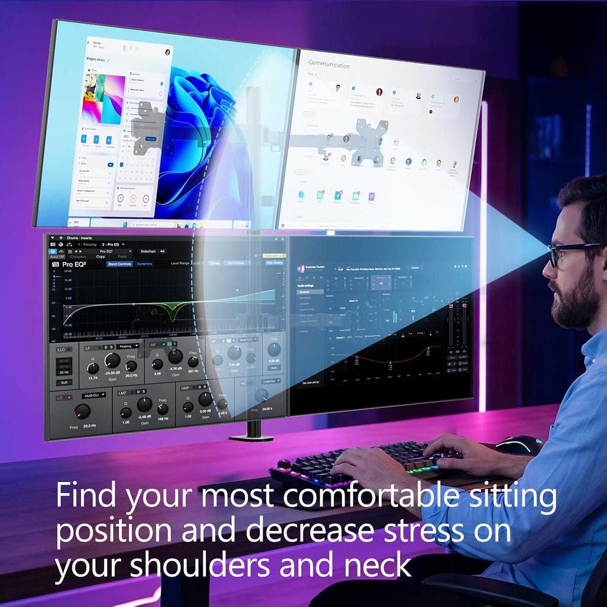 WALI Quad Monitor Desk Mount for 13-32 inch Computer Screens, 22lbs per Arm