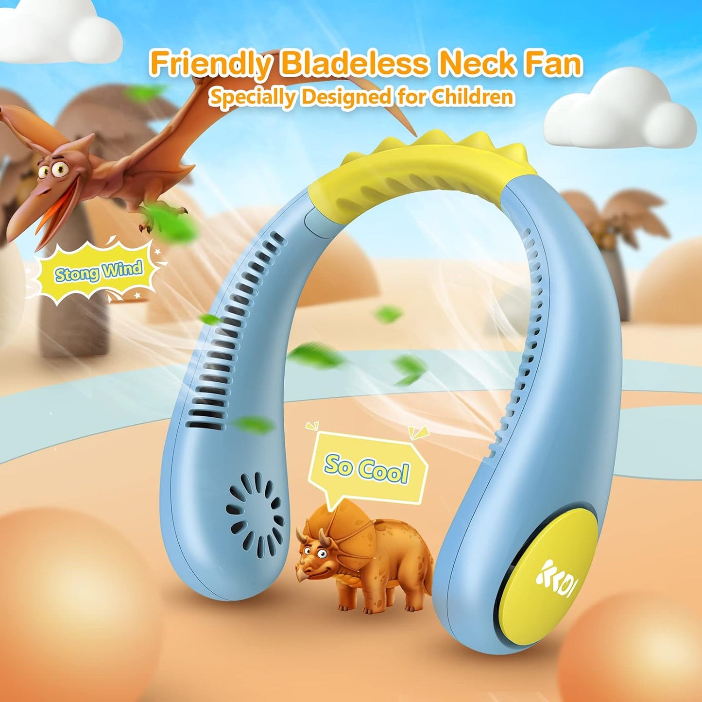 Kids Neck Fan, Portable Bladeless Fans for Kid 4-14Y Girls & Boys, 2600mAh USB Personal Mini Cooling Fan for Travel/Camping/Study, 4 Speeds, Lightweight, Compact, Perfect Summer Gifts for Kids