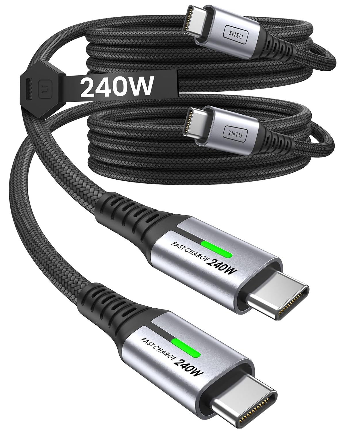 INIU 240W USB C to USB C Cable, [6.6ft+6.6ft] Fast Charging Type C Cord | Nylon Braided, Fast Charging, LED Indicator, USB-C Data Transfer, for iPhone 17 16 Pro, MacBook Pro, iPad, Samsung S26 etc