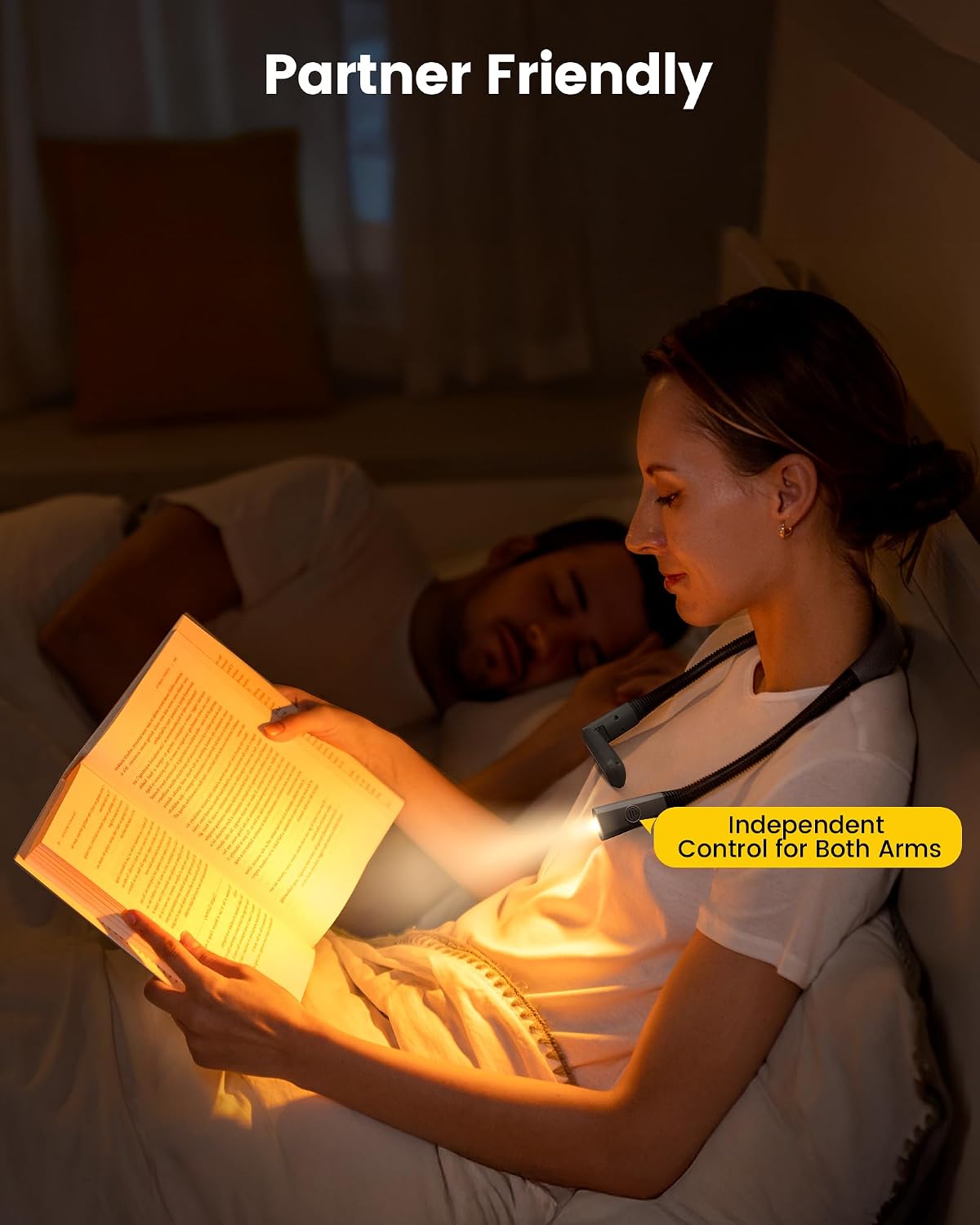 Glocusent Bendable Neck Light, 100 Hours Reading Light for Book Lover Gifts | Hands-Free, Knitting, Crafting, Repairing, 5-Color, Stepless Dimming, Ergonomic, Rechargeable, Eye Care, Sleep Aid, Traveling