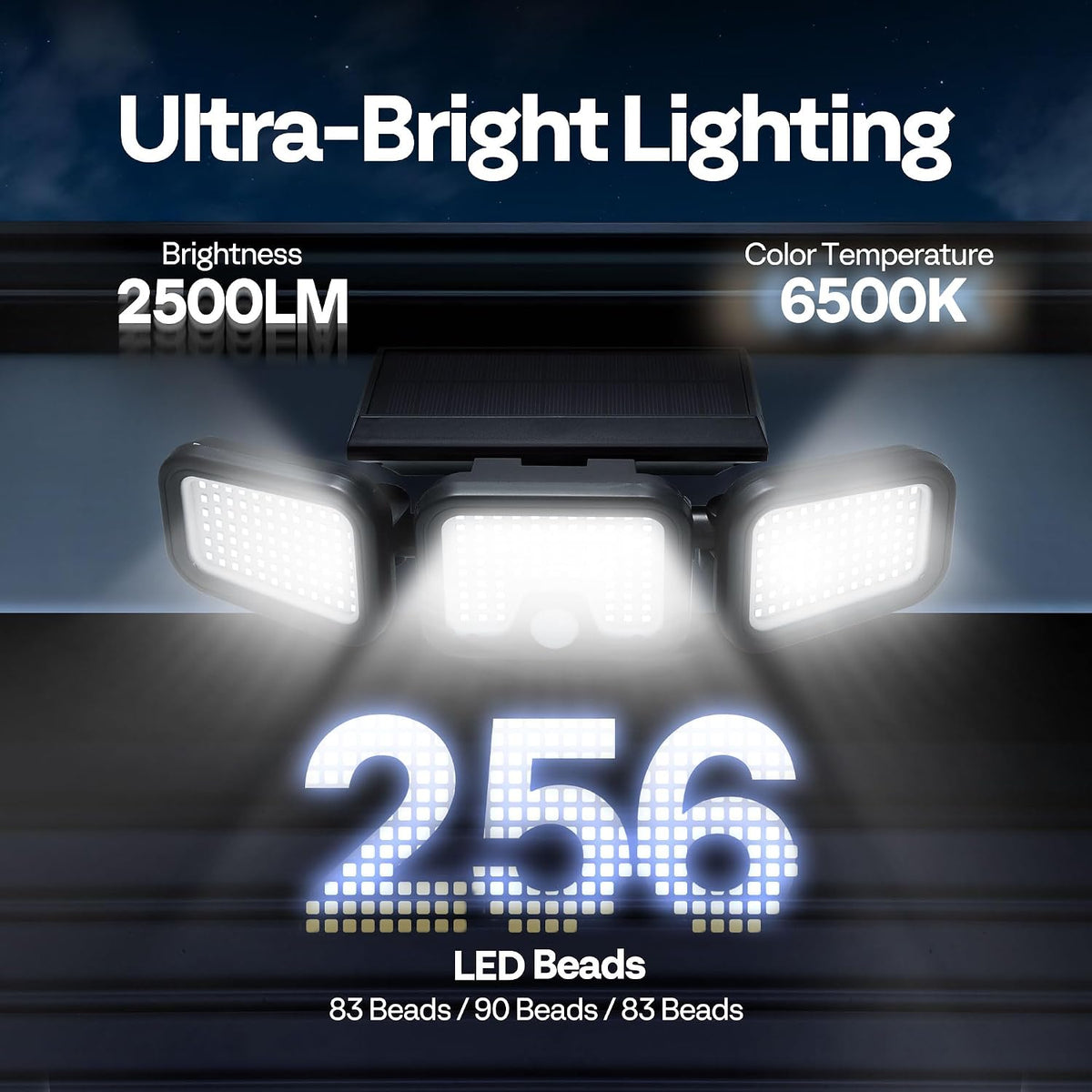VIVOHOME Solar Flood Lights Outdoor, 256 LED Motion Sensor Lights, 3 Pack