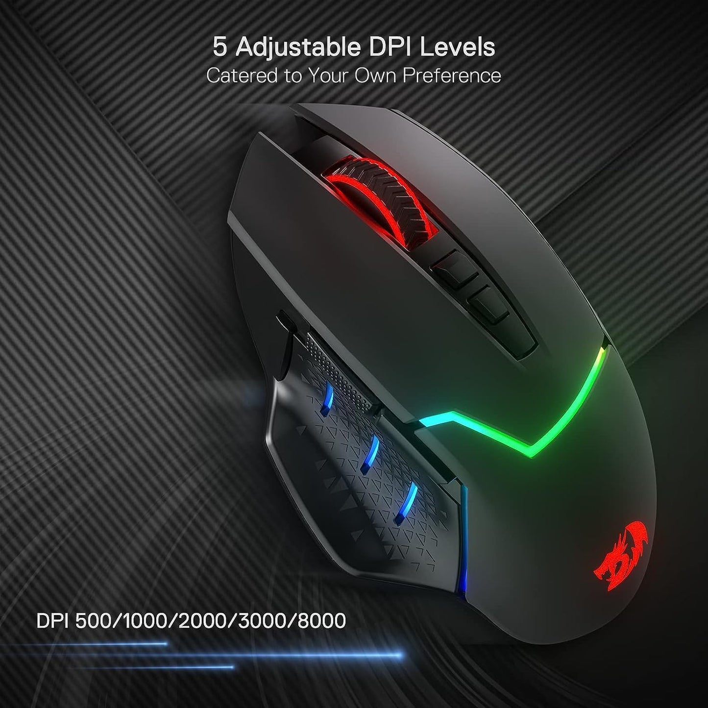 Redragon M690 PRO Wireless RGB Gaming Mouse 8000 DPI Remapping Keys | Cable-Free 0 Delay, Rapid-Fire Macro Keybinds, Vibing Backlight, Ergonomic Grip Body Comfort