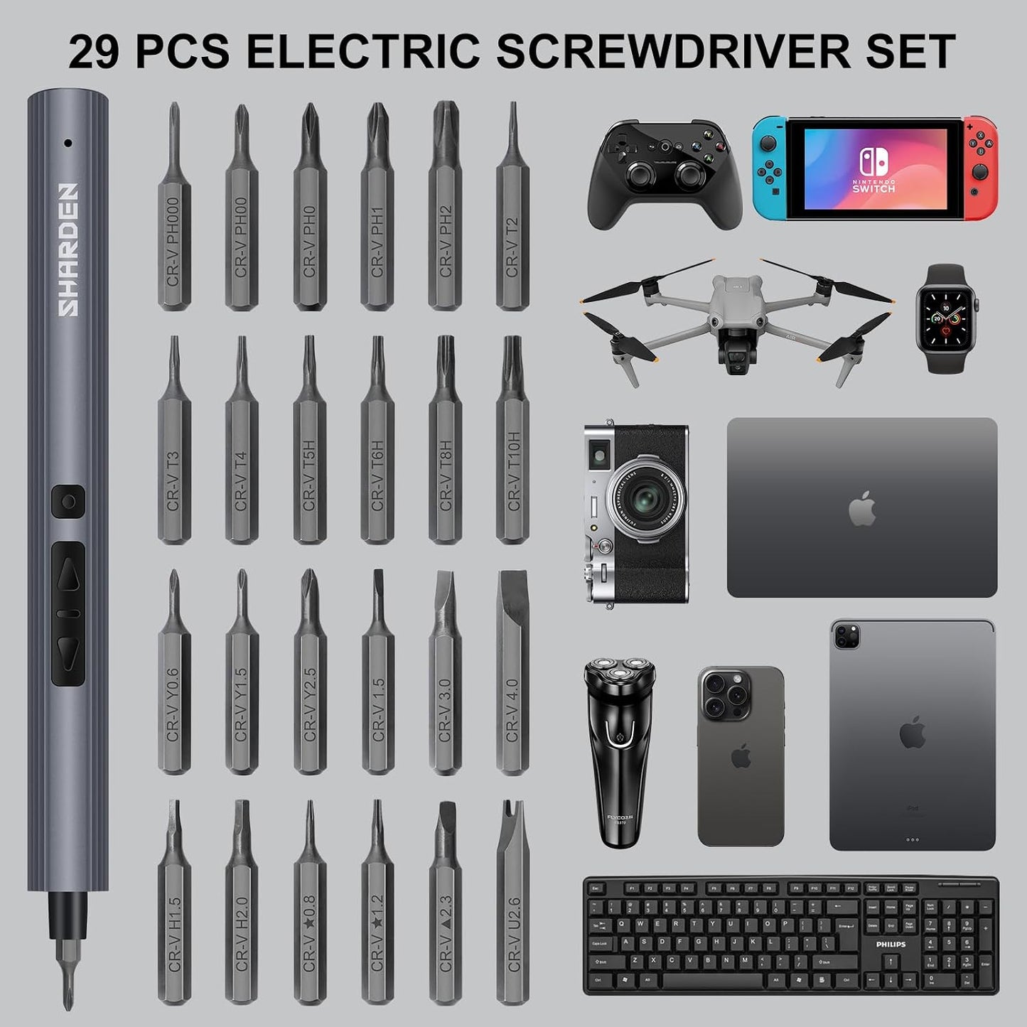 29 IN 1 Mini Electric Screwdriver,Small Electric Screw Driver(Blue) | 24 Magnetic Bits, 3 LED Lights, USB-C Charging, Precision Cordless Repair Tool for Phone, Camera, Laptop, Watch, PC