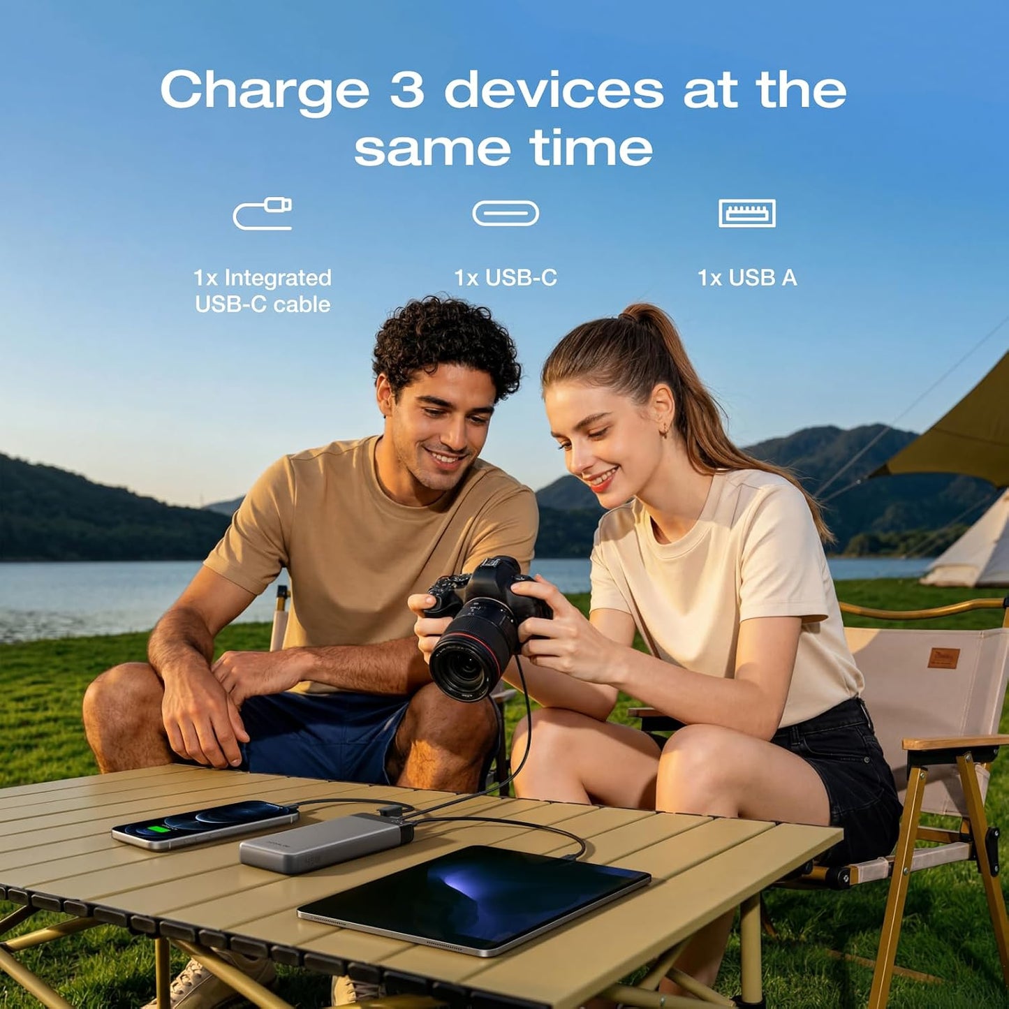 EF ECOFLOW Rapid 20000mAh Power Bank, 45W Max Fast Charging,Portable Phone Charger Built in USB C Cable and USB-C&A Port Digital Display Battery Bank for iPhone 17/16/15 Series, Samsung S23 ipad 11