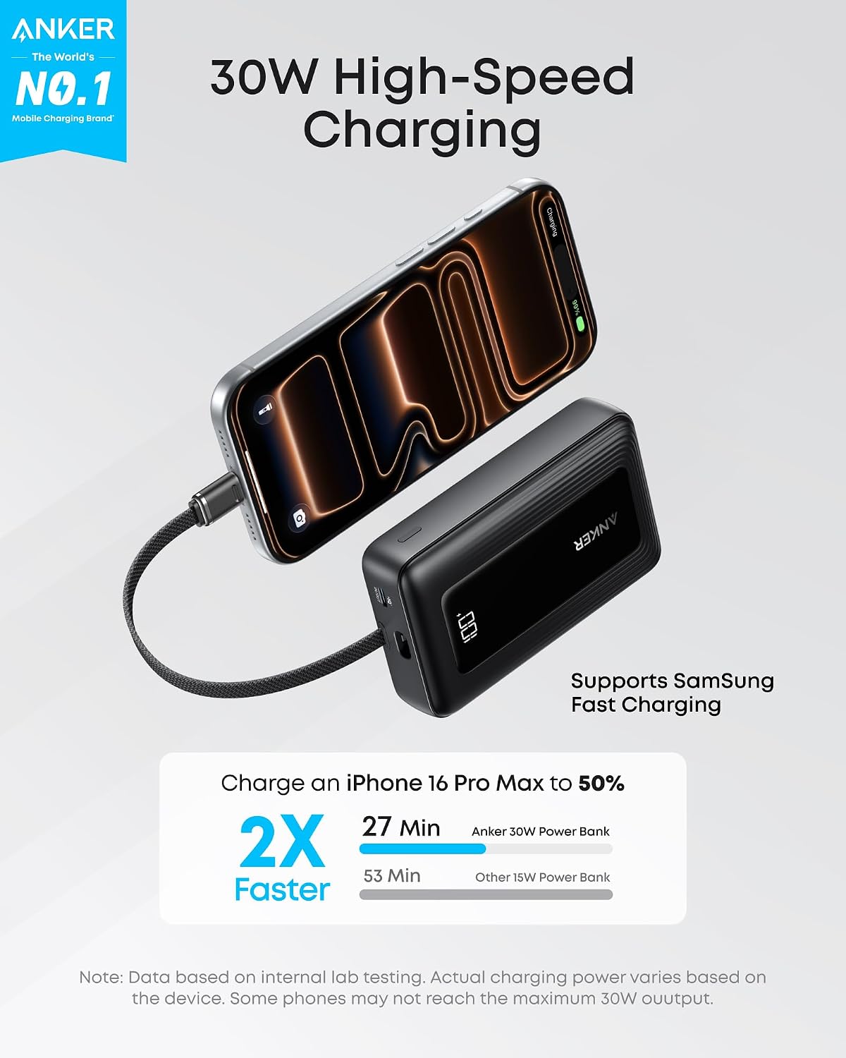 Anker Power Bank,10,000mAh 30W with USB-C Travel Essential Portable Charger | 30W Portable Charger with USB-C Input and Output for iPhone 17 / 16, Galaxy, and More (Black)