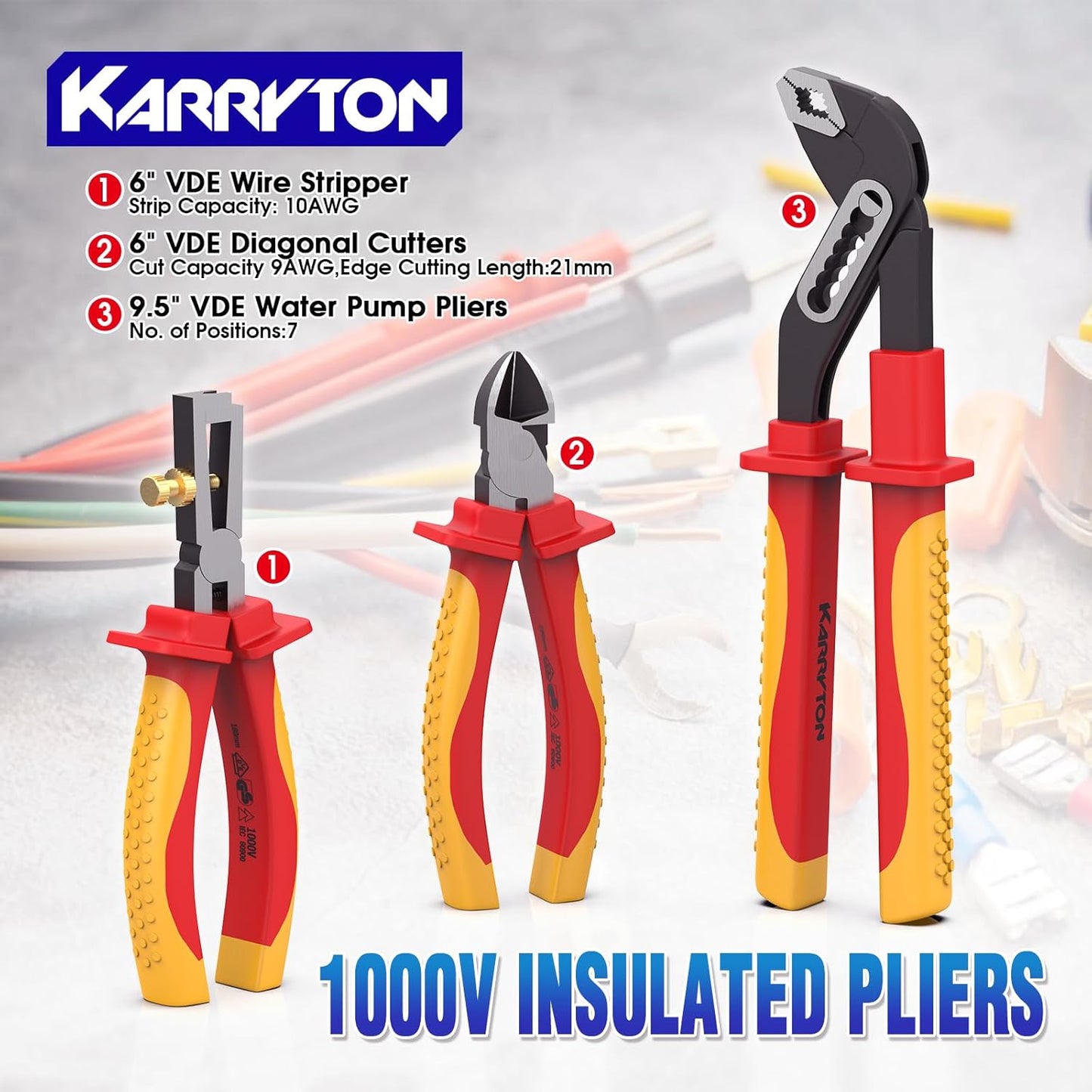 14PCS 1000V Insulated Electrician Tool Set | VDE certified electrical tools kit with pliers, screwdrivers, voltage tester, ideal for home and industrial electrical repair