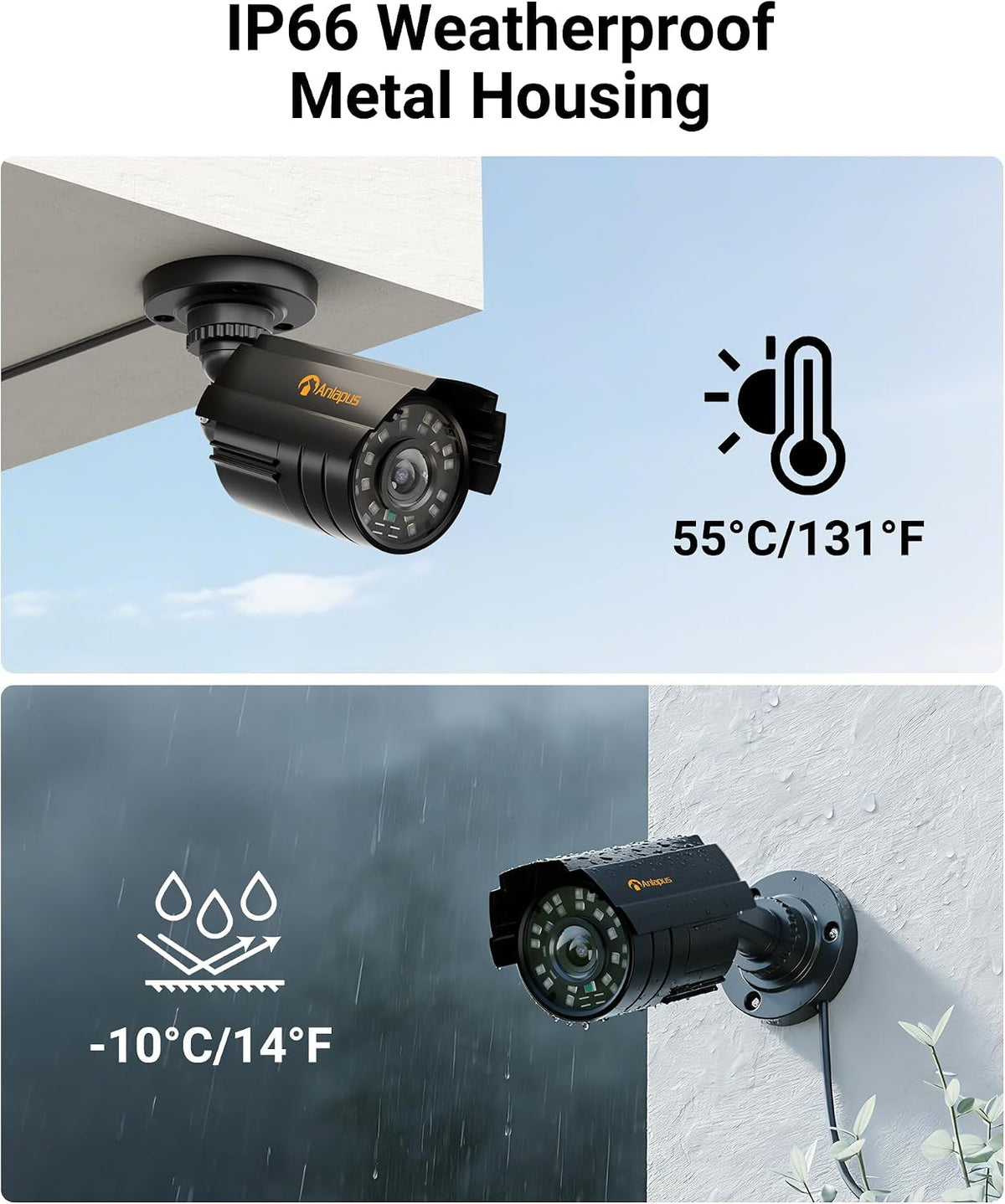 Anlapus 2-Pack 1080P Security Cameras for 2MP, 5MP, 4K DVR Home Surveillance System, IP66 Weatherproof HD-TVI CCTV Bullet Camera for Indoor Outdoor, 80ft Night Vision