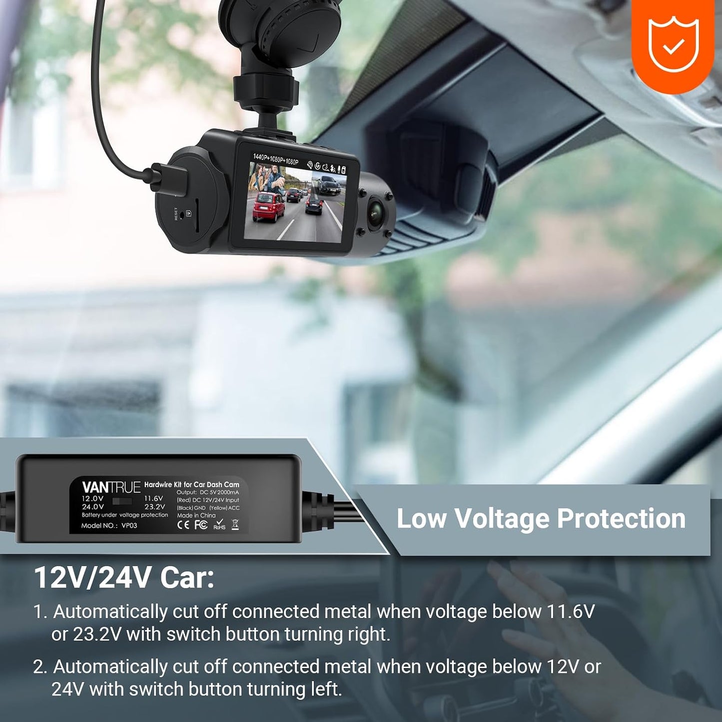 Vantrue 11.5ft USB-C Hardwire Kit, Compatible with All Vantrue Dashcams | 12V–24V to 5V, Hardwire Kit with Acc Functionality, Low Voltage Protection for Dash Cam, 24/7 Parking Mode for DashCam